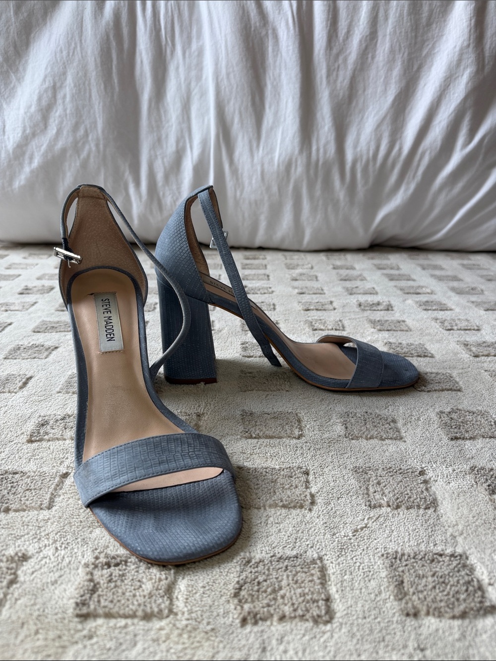 Steve Madden Slate Blue Textured Block Heel Sandals